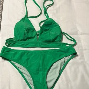 Green Women's Two-Piece String Bikini - Classic Triangle Top, New / Never worn